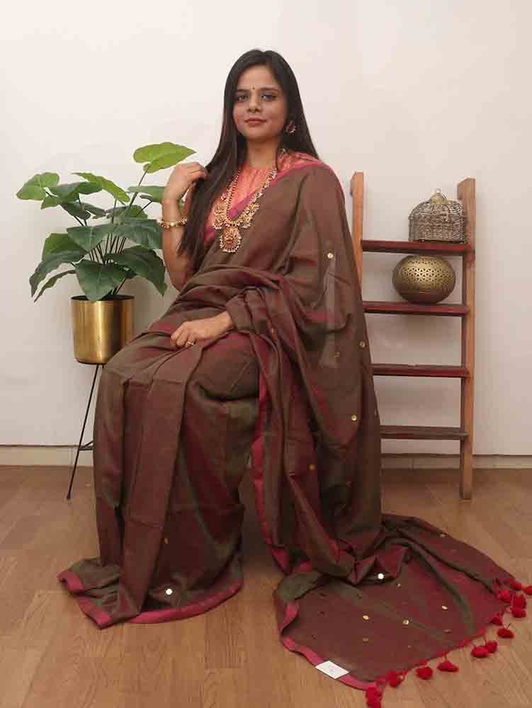 Integral Green and Maroon Festival Contemporary Saree