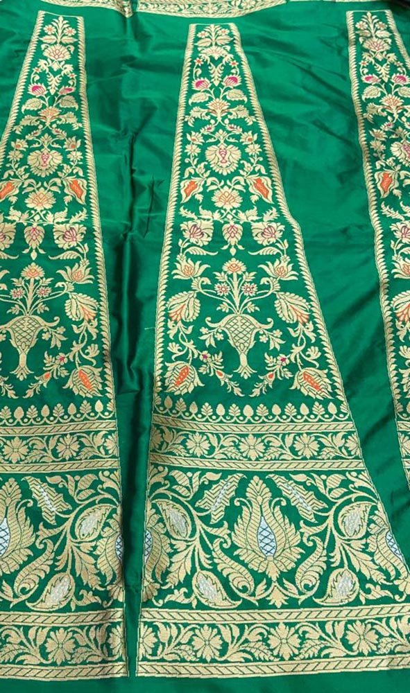 Green Colour Banarasi Silk Zari Work Lehenga With Dupatta And Unstitched  Blouse. - Halfsareestudio - Medium