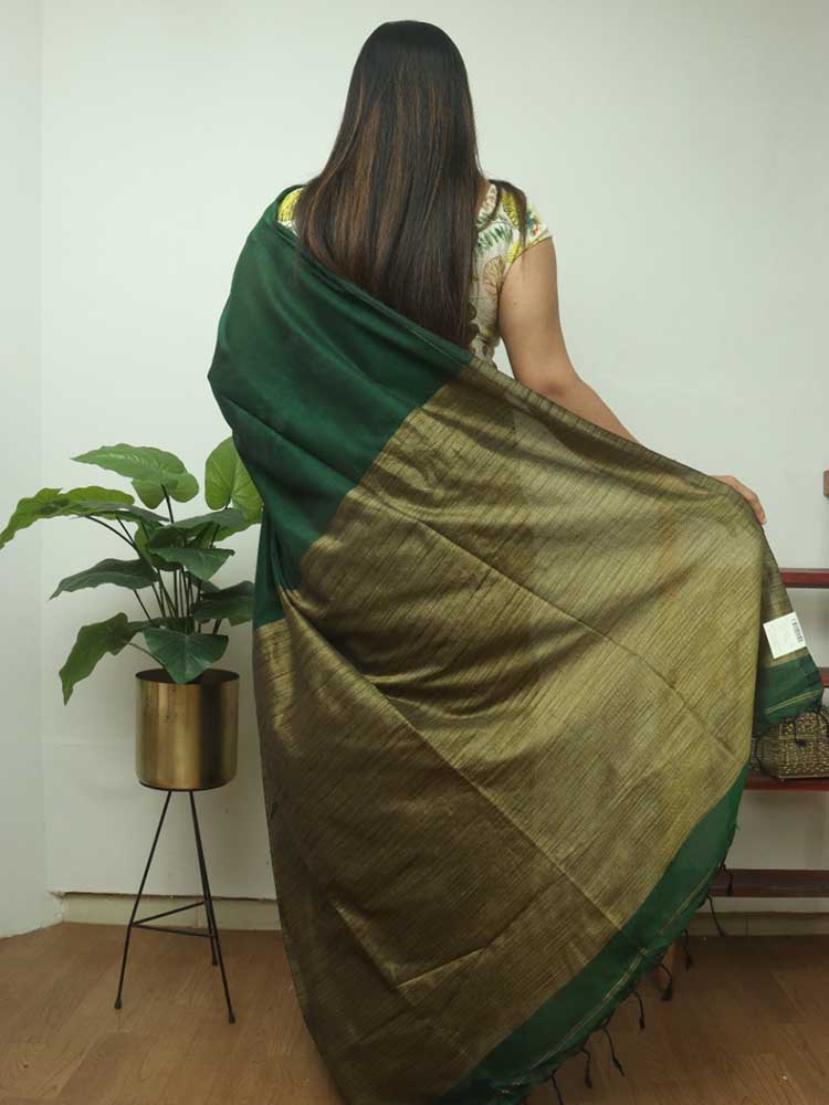 Green Bengal Plain Cotton Saree - Luxurion World