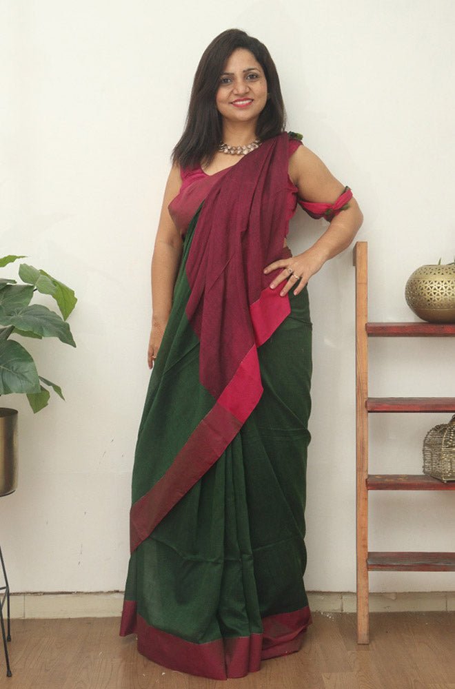 Green Bengal Plain Cotton Saree - Luxurion World