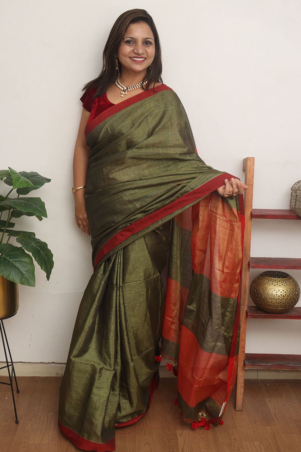 Green Bengal Plain Tissue Cotton Saree - Luxurion World