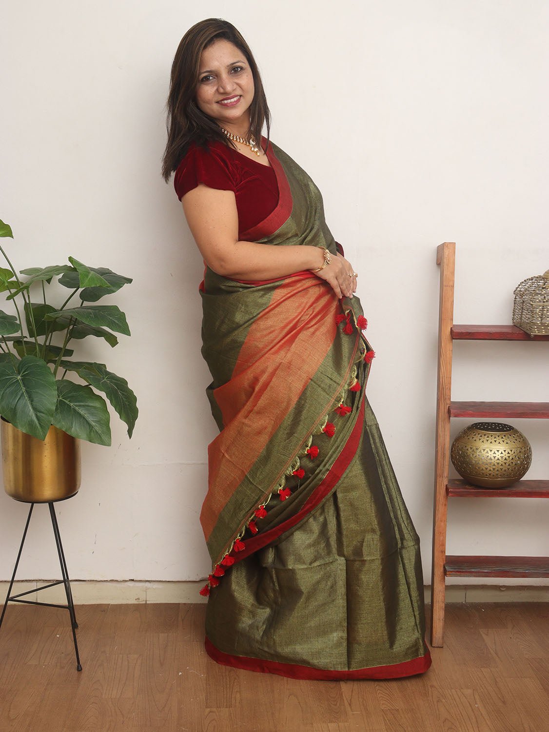 Ilkal Handloom Silk by Cotton Small Checks Chikki Paras Saree - Silkal.in