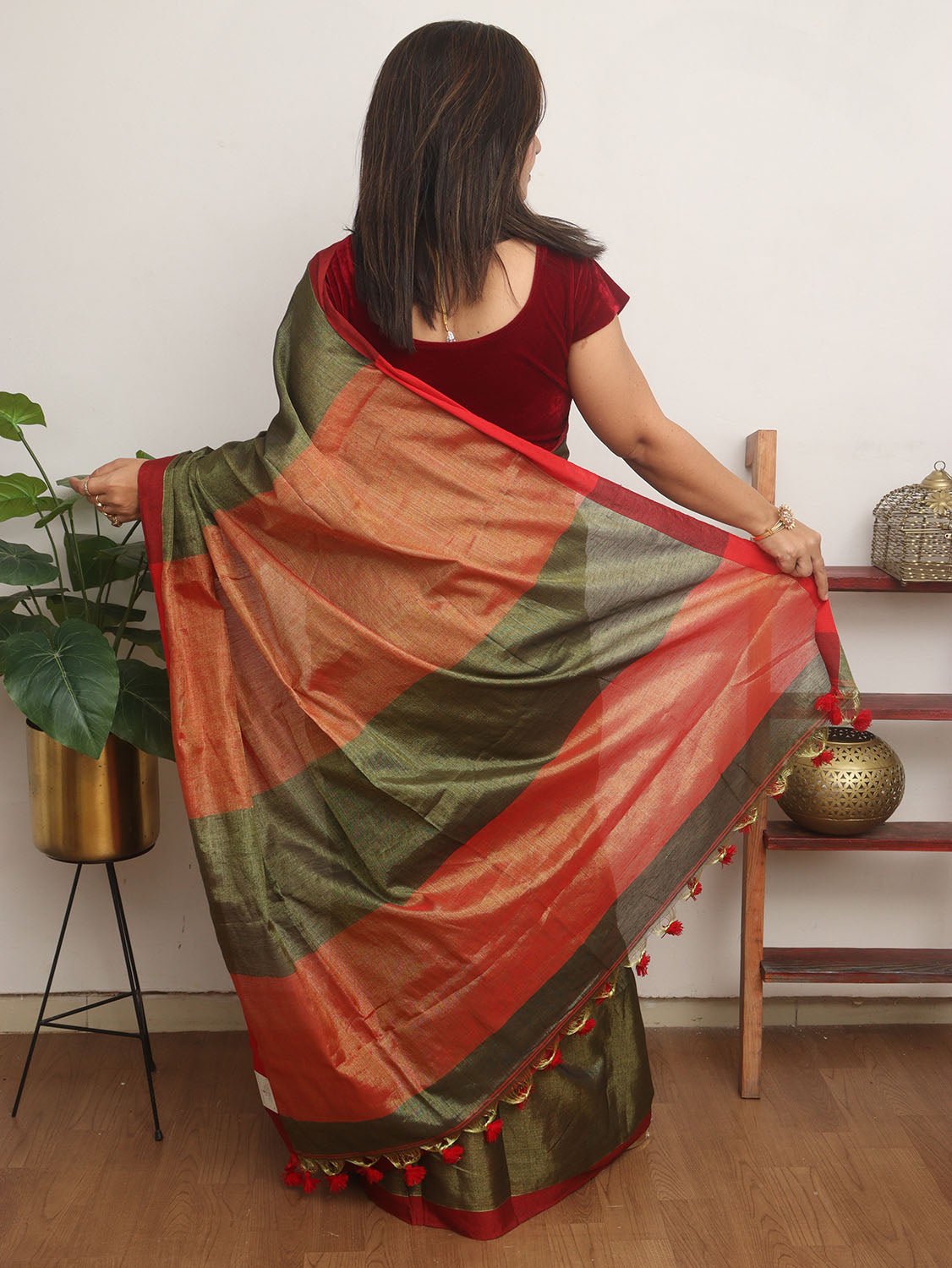 Green Bengal Plain Tissue Cotton Saree - Luxurion World