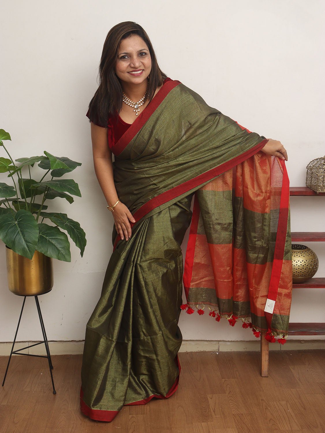 green bengal plain tissue cotton saree 903827