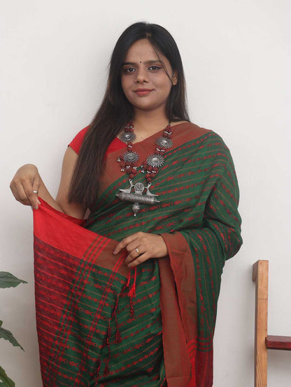 Green Handloom Bengal Cotton Saree - Luxurion World