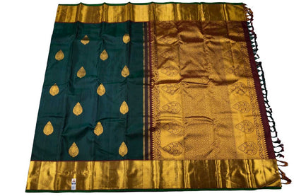 Green Handloom Kanjeevaram Pure Silk Saree - Luxurion World