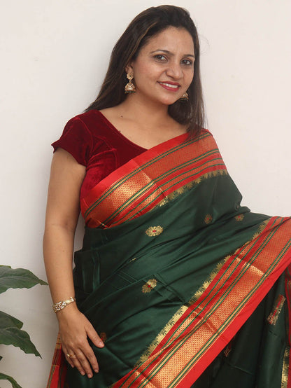 Green Paithani Cotton Silk Saree - Luxurion World