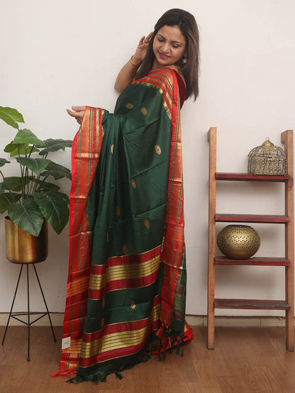 Green Paithani Cotton Silk Saree - Luxurion World