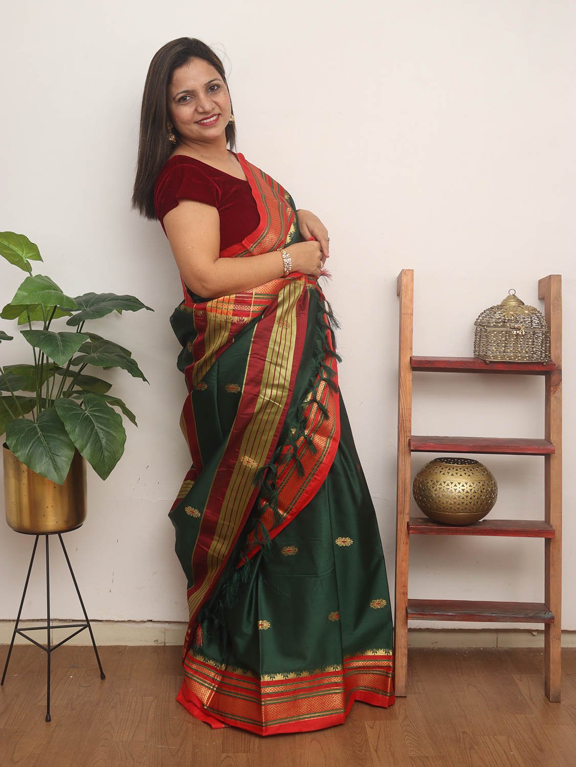 Green Paithani Cotton Silk Saree - Luxurion World