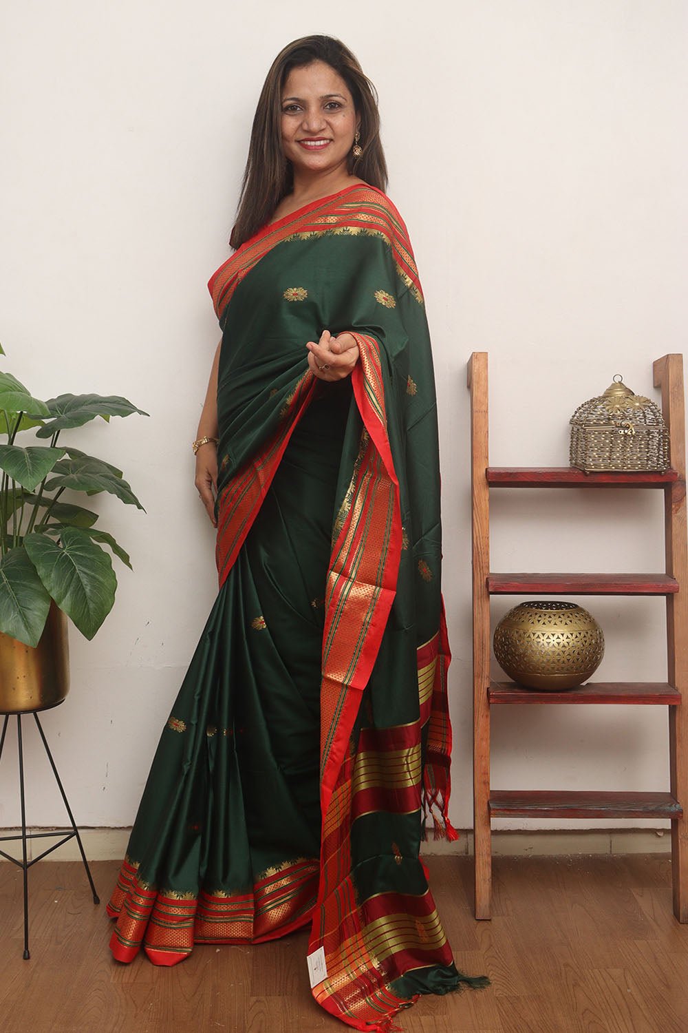 Green Paithani Cotton Silk Saree - Luxurion World