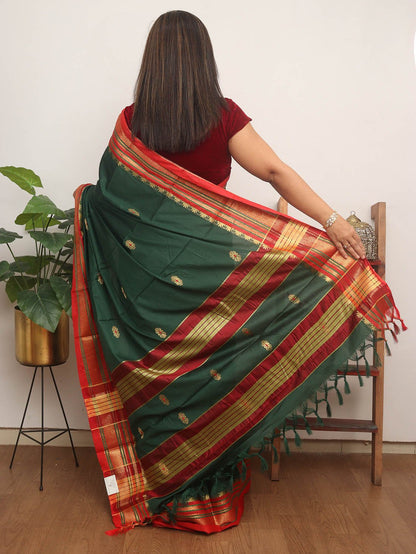 Green Paithani Cotton Silk Saree - Luxurion World