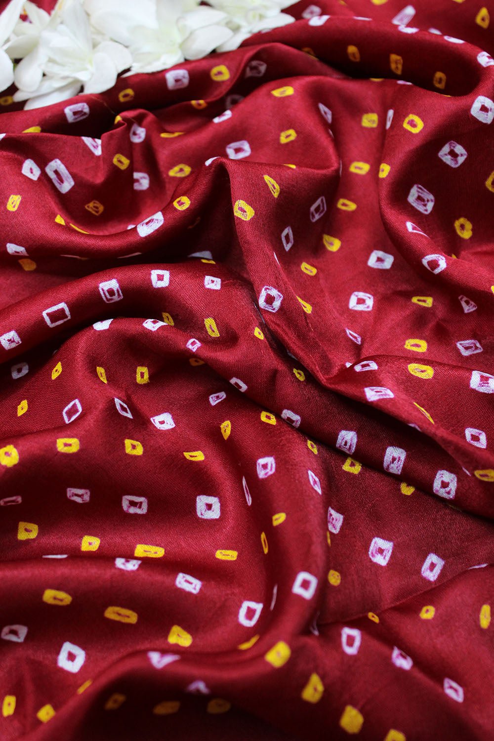 Maroon Bandhani Pure Gajji Silk Fabric 1 Mtr