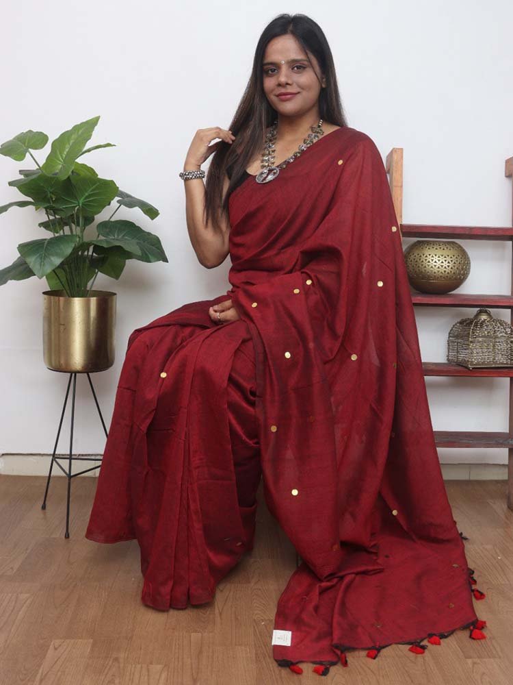 Simple Lehenga Burgundy Maroon Soft Silk Plain Saree|SARV127193