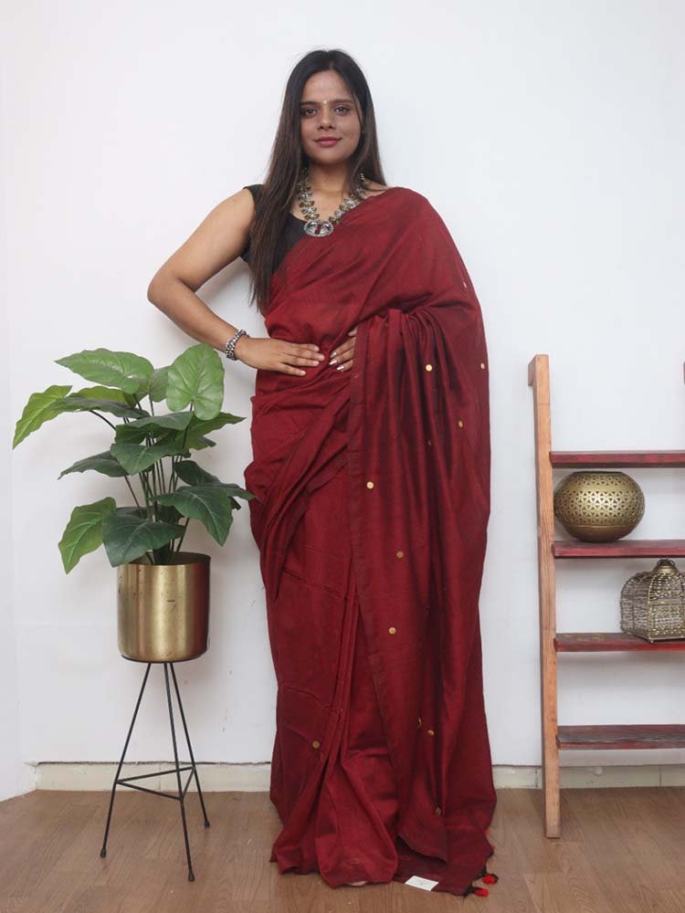 Buy Maroon Check Silk Cotton Reshmi Saree by VIA EAST at Ogaan Market  Online Shopping Site