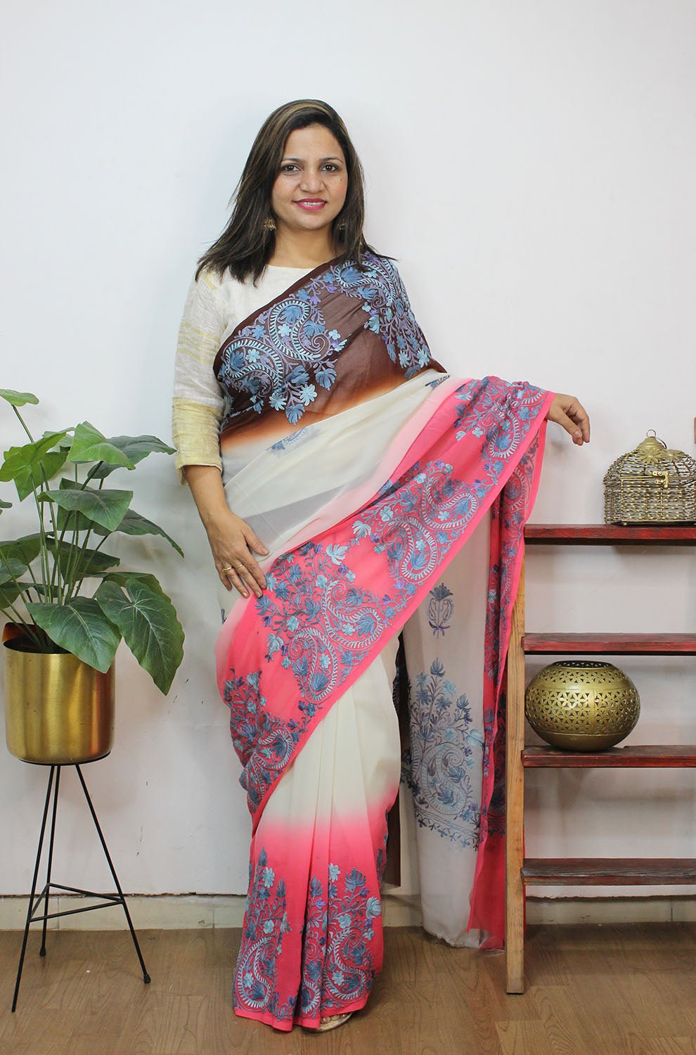 Multi Colored Printed Faux Georgette Saree 75046