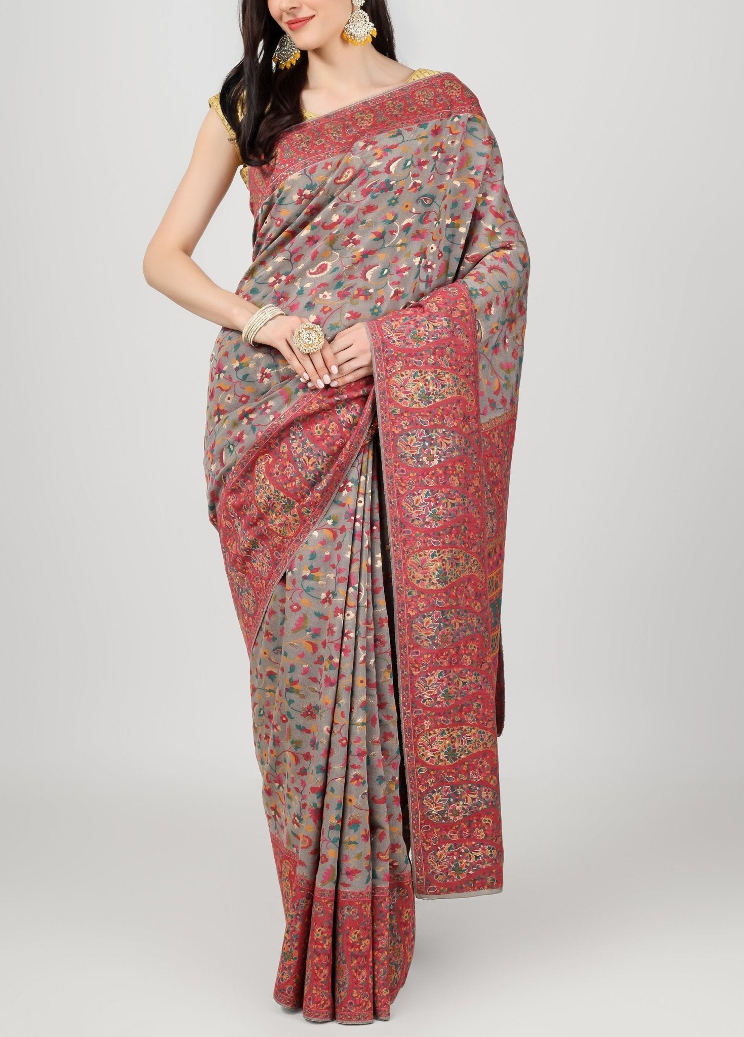 Multicolor Paisley And Floral Pattern Kani Pashmina Saree Tassels Pallu  Shawl | Weaver Saga