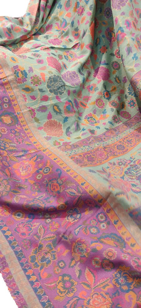 Kashmiri Pashmina Silk Kani Work Embroidery Grey Saree Online Shopping –  Sunasa