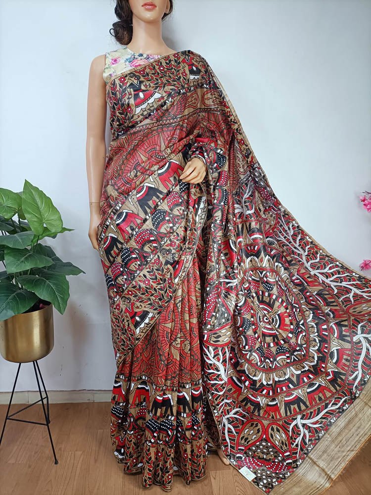 Pure Ghicha Silk Handcrafted Madhubani Saree SN20210270