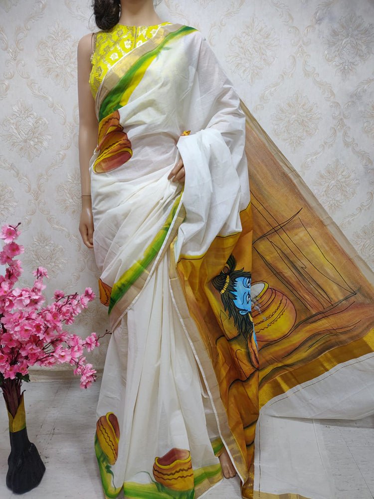 Meera Off White Banarasi Silk Saree – Zariknyaa