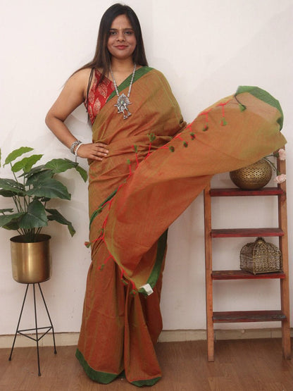 Orange Bengal Plain Cotton Saree - Luxurion World