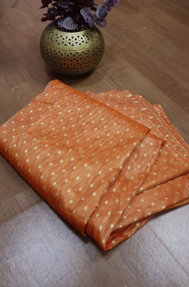 orange handloom banarasi tissue silk fabric 075 mtr 344641