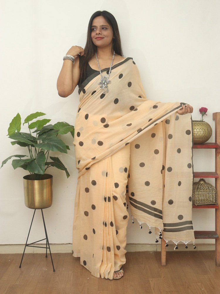 Pastel Bengal Cotton Polka Dots Saree - Luxurion World