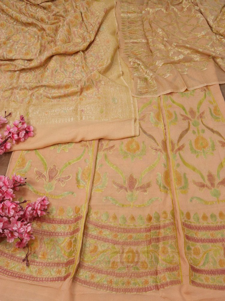 Orange Banarasi Silk Lehenga Choli With Zari Work & Unstitched Blouse For  Women By Halfsaree Studio