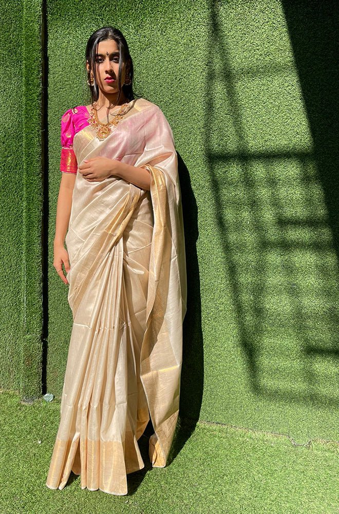 Plain raw silk 2025 saree with designer blouse