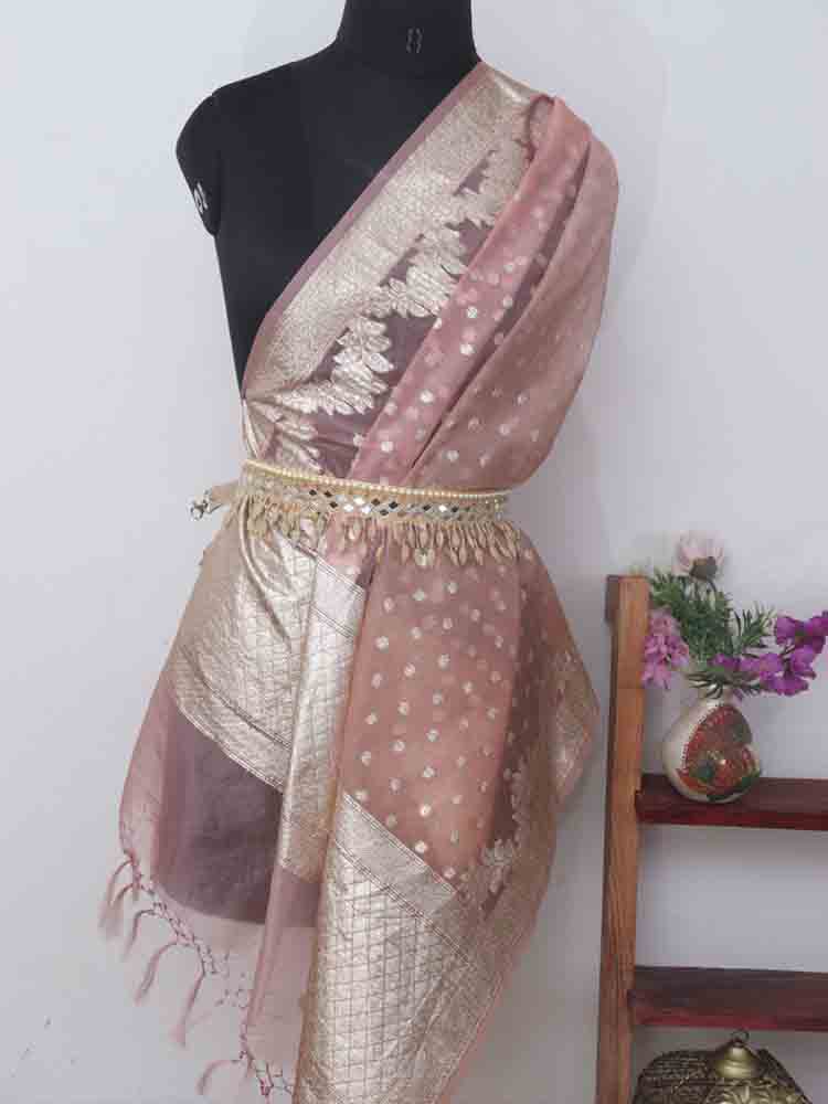 Pink Banarasi Organza Dupatta - Luxurion World