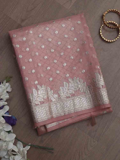 Pink Banarasi Organza Dupatta - Luxurion World