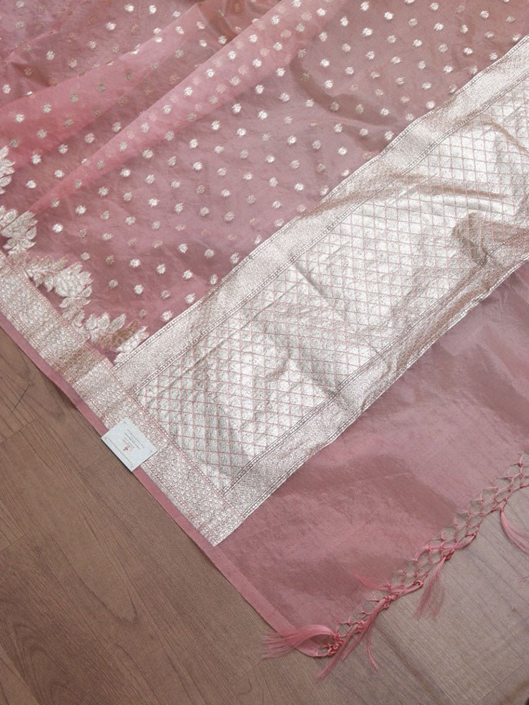 Pink Banarasi Organza Dupatta - Luxurion World