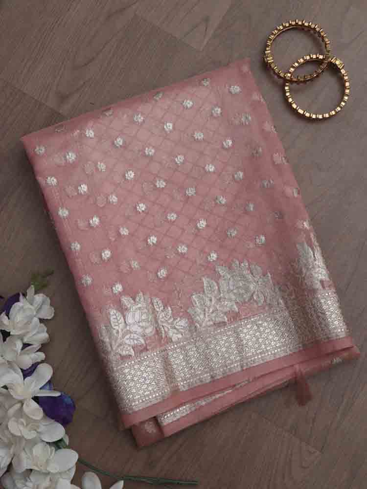 Pink Banarasi Organza Dupatta - Luxurion World