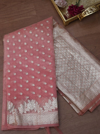 Pink Banarasi Organza Dupatta - Luxurion World