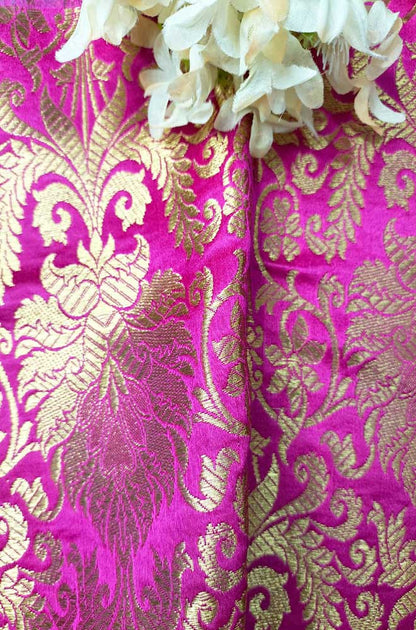 Pink Banarasi Silk Fabric ( 1 Mtr ) - Luxurion World