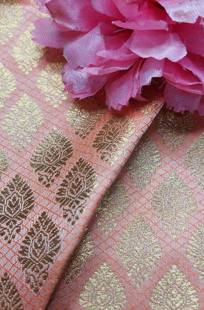 Pink Banarasi Silk Fabric ( 1 Mtr ) - Luxurion World