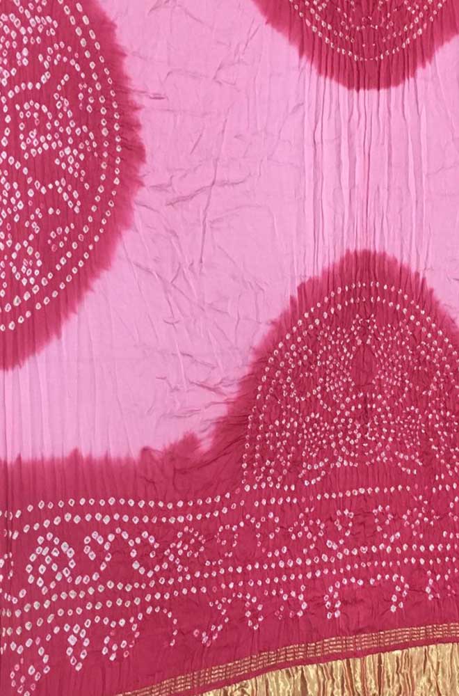 Pink Bandhani Pure Gajji Silk Dupatta - Luxurion World