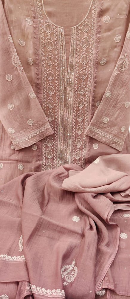 Chic Pink Chikankari Chanderi Silk Suit Set: Embroidered & Unstitched - Luxurion World