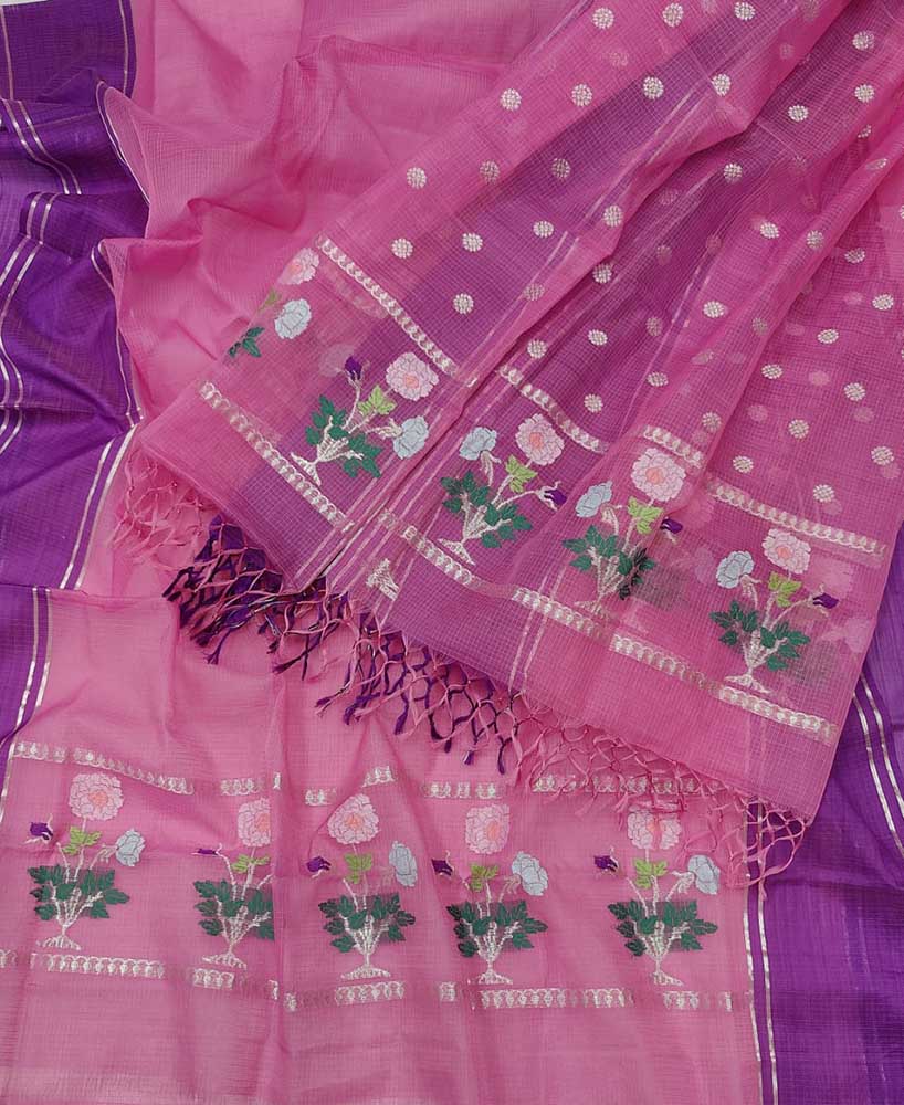 Kerala off-white semi tissue handwoven and hand painted floral designed two  piece saree | Saree painting designs, Set saree, Saree wearing styles