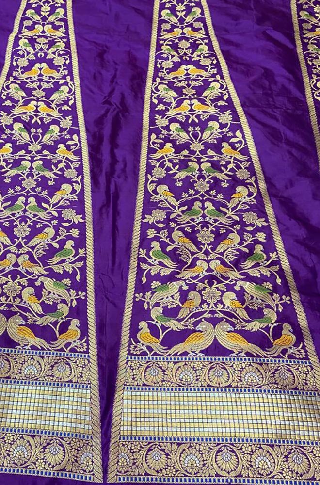 purple banarasi pure katan silk unstitched lehenga set 391248