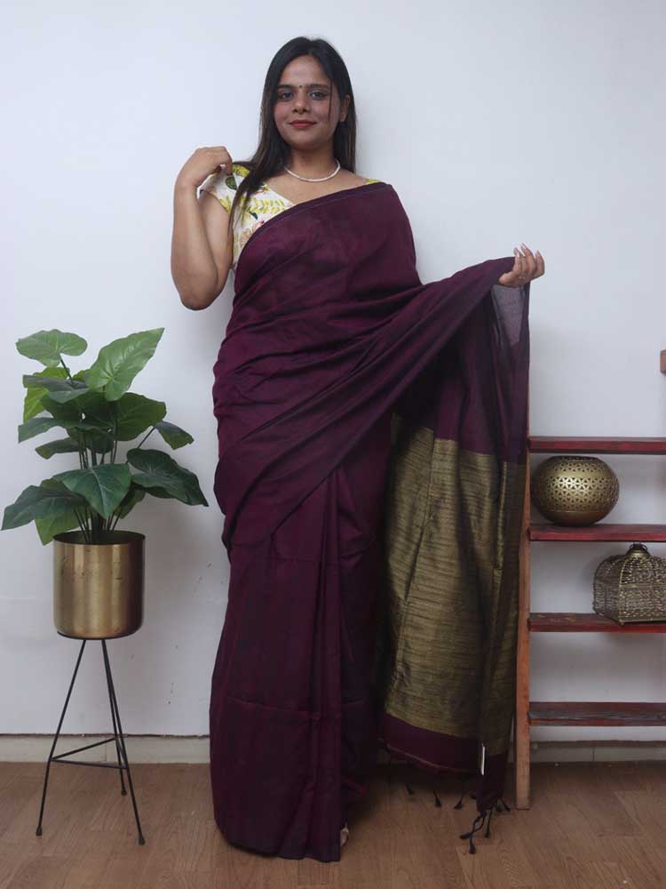 Wild Violet - Dabu Hand Block Print Mulmul Cotton Bagru Saree – Local Nation