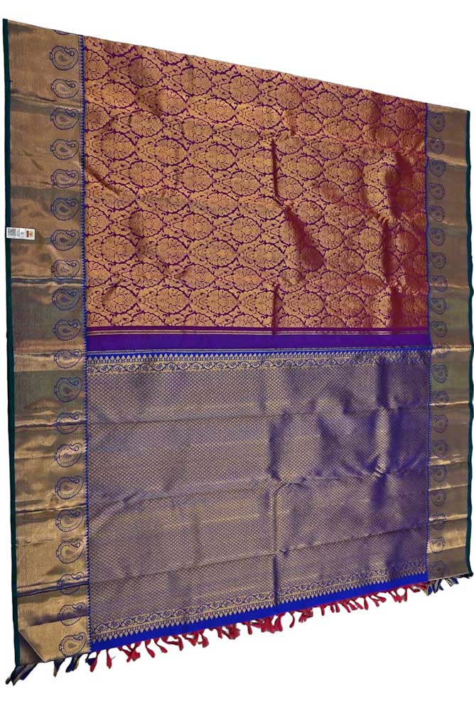 Purple Handloom Kanjeevaram Pure Silk Saree - Luxurion World