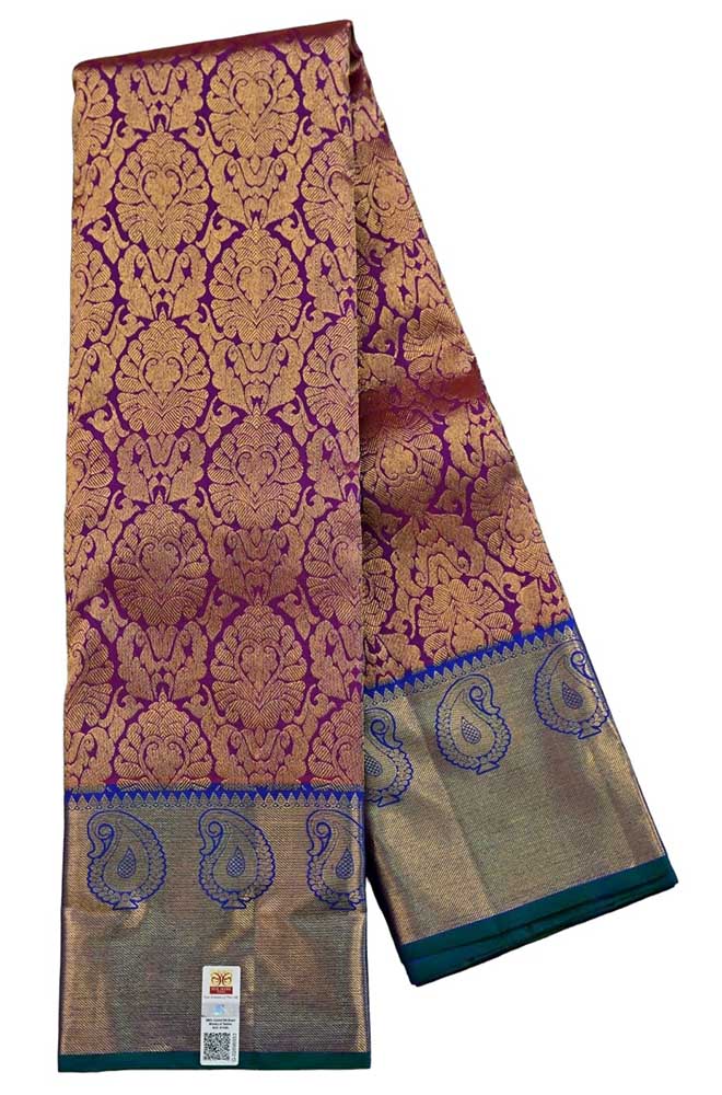 Purple Handloom Kanjeevaram Pure Silk Saree - Luxurion World