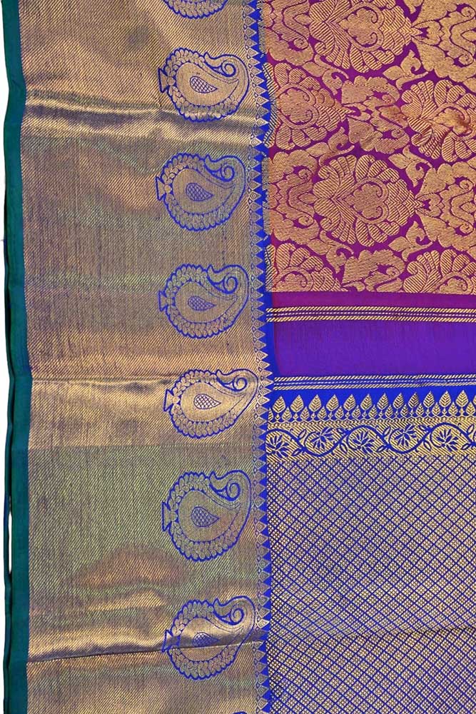 Purple Handloom Kanjeevaram Pure Silk Saree - Luxurion World