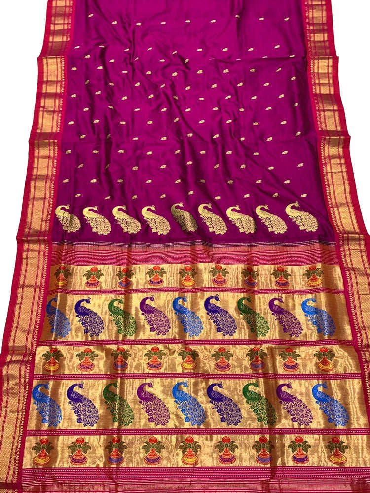 Magenta Paithani Silk Saree With Meenakari Motifs