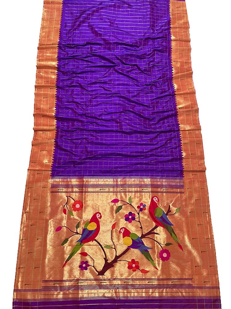 Pochampally silk saree blue and pink with allover zari checks & ikat b –  Prashanti Sarees