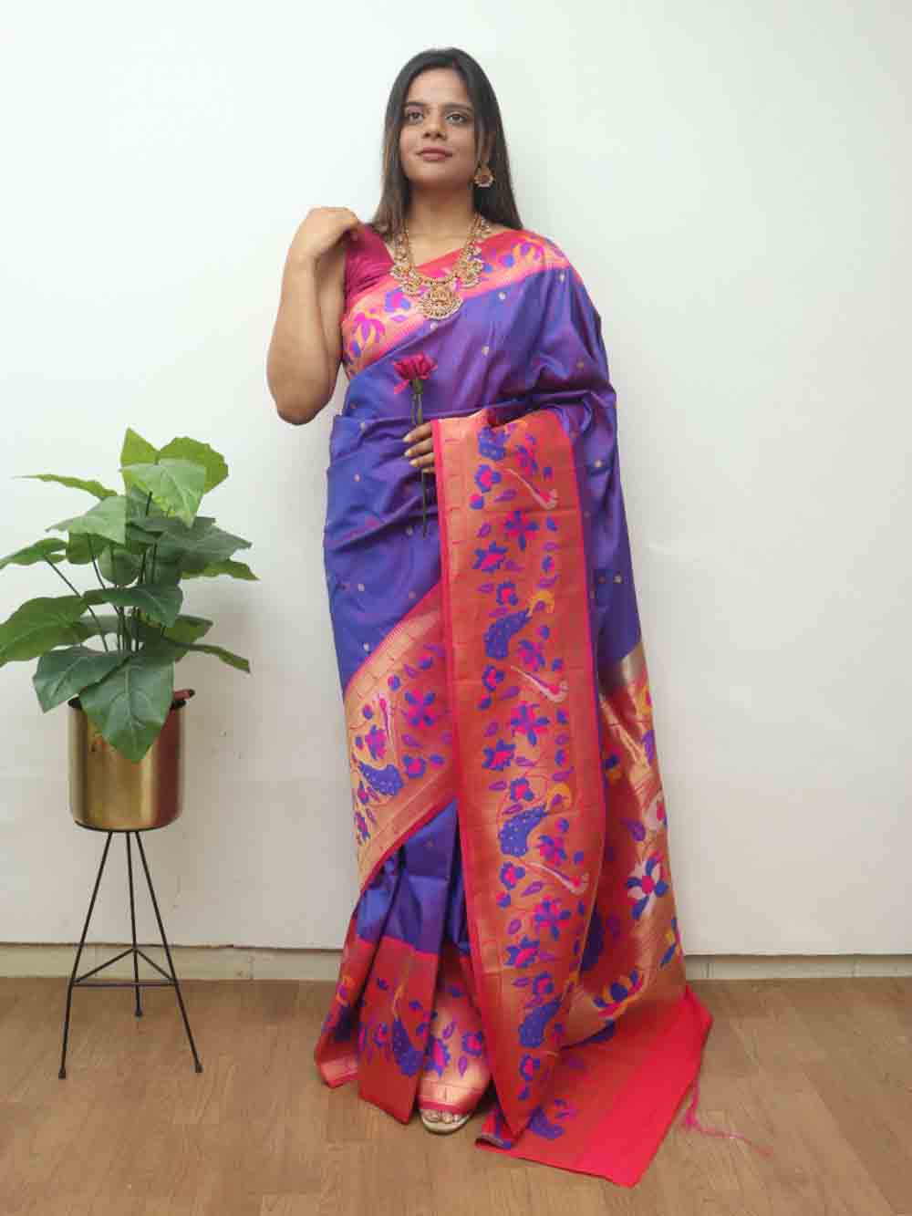 Purple Paithani Saree With Zari Weaving Work | Art silk sarees, Designer  silk sarees, Silk sarees