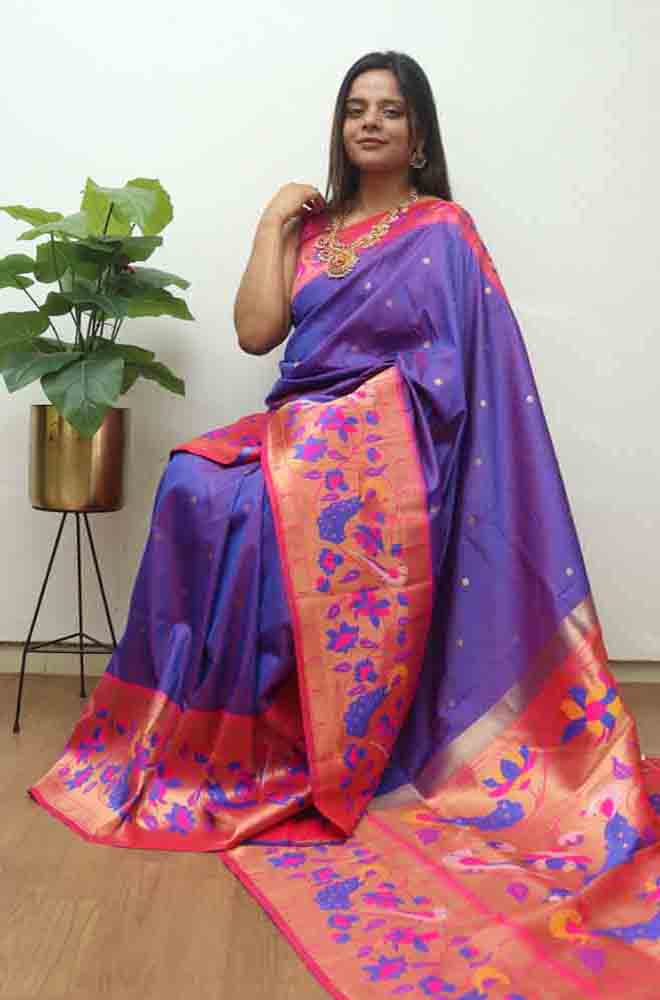 Buy PITHAVADIWALA Women Light Blue and Purple Printed Jacquard and Pure Silk  Saree with Unstitched Blouse Piece Online at Best Prices in India - JioMart.