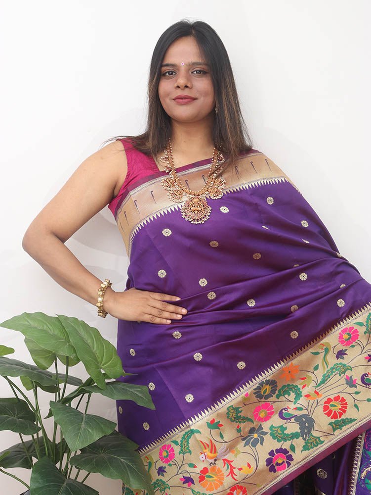 Beautiful Semi Paithani With Border Purple : The Morani Fashion