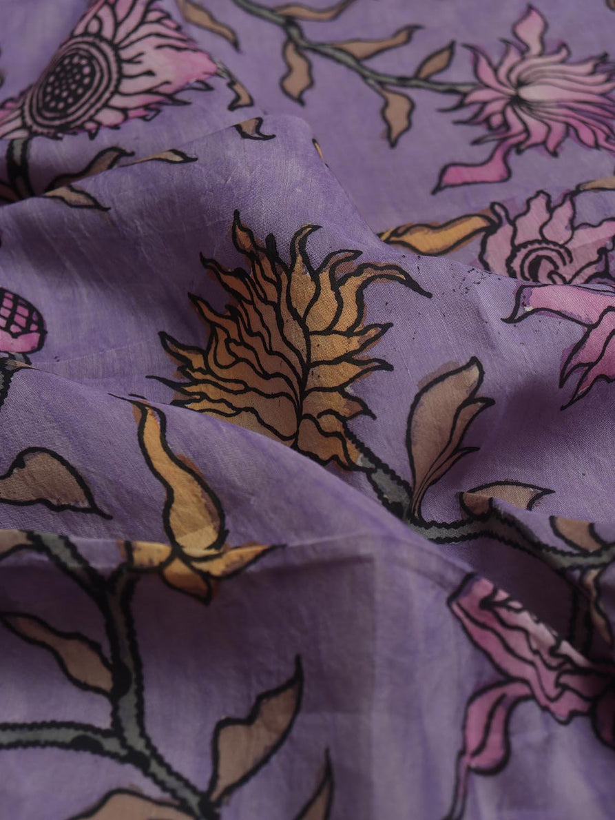 Purple Pen Kalamkari Pure Silk Dupatta - Luxurionworld