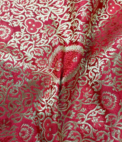 Red Banarasi Silk Fabric ( 1 Mtr ) - Luxurion World